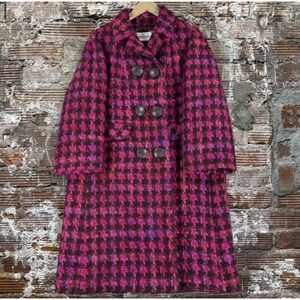 Vtg Higbee's Sycamore Wool Coat Pink Purple Houndstooth British Isles 10 12